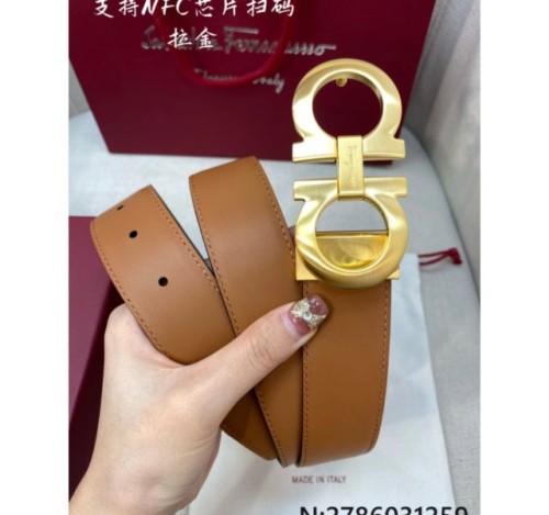 살바토레페라가모 골드 버클 브라운 벨트 3.5cm