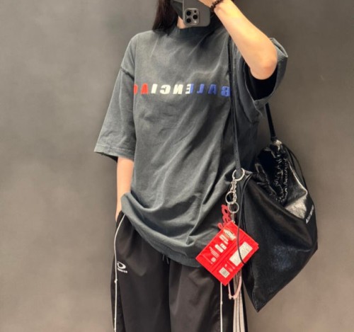 (AR 공장) 발렌시아가 나일론 프린트 라운드넥 반팔티