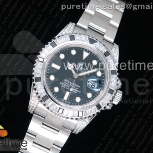 ★GS공장 롤렉스 서브마리너 다이어베젤 블랙다이얼 _ Submariner White Diamonds Bezel SS GSF Best Edition Black Dial on SS Bracelet A2824