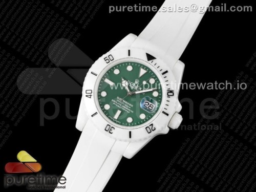 5G공장 롤렉스 서브마리너 40MM 화이트세라믹 그린다이얼 화이트러버 _ Submariner 40mm White Ceramic 5GF Best Edition Green Dial on White Rubber Strap SA3135