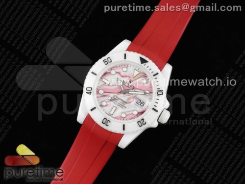 5G공장 롤렉스 서브마리너 40MM 화이트세라믹 레드화이트다이얼 레드러버 _ Submariner 40mm White Ceramic 5GF Best Edition WhiteRed Dial on Red Rubber Strap SA3135