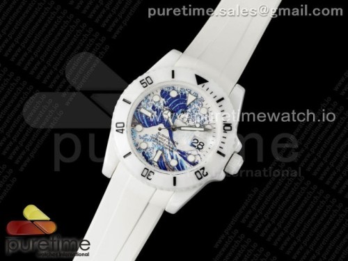 5G공장 롤렉스 서브마리너 40MM 화이트세라믹 바다페인팅다이얼 화이트러버 _ Submariner 40mm White Ceramic 5GF Best Edition Sea Painting Dial on White Rubber Strap SA3135