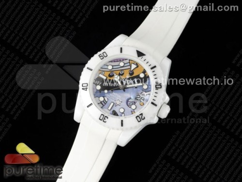 5G공장 롤렉스 서브마리너 40MM 화이트세라믹 베스트페인팅다이얼 화이트러버 _Submariner 40mm White Ceramic 5GF Best Edition Painting Dial on White Rubber Strap SA3135
