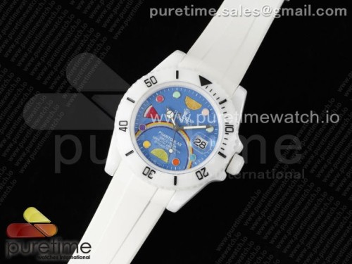5G공장 롤렉스 서브마리너 40MM 화이트세라믹 블루레인보우다이얼 화이트러버 _ Submariner 40mm White Ceramic 5GF Best Edition Blue Rainbow Dial on White Rubber Strap SA3135