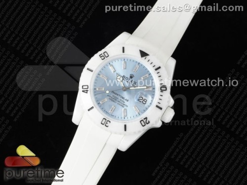 5G공장 롤렉스 서브마리너 40MM 화이트세라믹 아이스블루다이얼 화이트러버 _ Submariner 40mm White Ceramic 5GF Best Edition Ice Blue Dial on White Rubber Strap SA3135