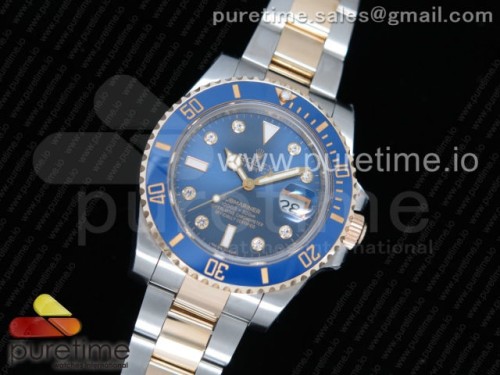 GM공장 롤렉스 서브마리너 포금 콤비 8포인트 블루다이얼 청콤 904L _ Submariner 116613 LB GMF Best Edition Wrapped Gold Blue Dial Diamonds Markers on SSYG Bracelet SA3135