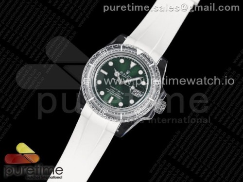 KZ공장 롤렉스 서브마리너 팬텀랩 그린 프루트 다이얼 화이트러버 VR3135 _ Submariner Phantomlab Transparent KZF Best Edition Green Dial on White Rubber Strap VR3135
