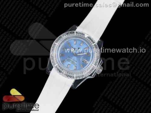 KZ공장 롤렉스 서브마리너 팬텀랩 라이트 블루 다이얼 화이트러버 VR3135 _ Submariner Phantomlab Transparent KZF Best Edition Light Blue Dial on White Rubber Strap VR3135