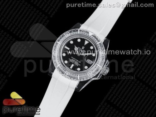KZ공장 롤렉스 서브마리너 팬텀랩 블랙 다이얼 화이트러버 VR3135 _ Submariner Phantomlab Transparent KZF Best Edition Black Dial on White Rubber Strap VR3135