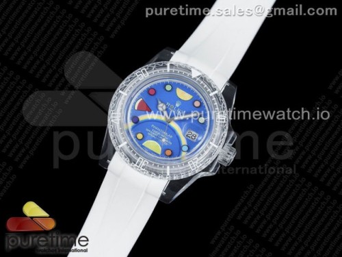 KZ공장 롤렉스 서브마리너 팬텀랩 블루 프루트 다이얼 화이트러버 VR3135 _ Submariner Phantomlab Transparent KZF Best Edition Blue Fruit Dial on White Rubber Strap VR3135