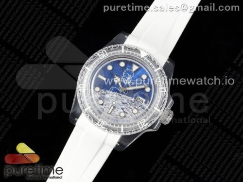 KZ공장 롤렉스 서브마리너 팬텀랩 블루문 다이얼 화이트러버 VR3135 _ Submariner Phantomlab Transparent KZF Best Edition Blue Moon Dial on White Rubber Strap VR3135 V2