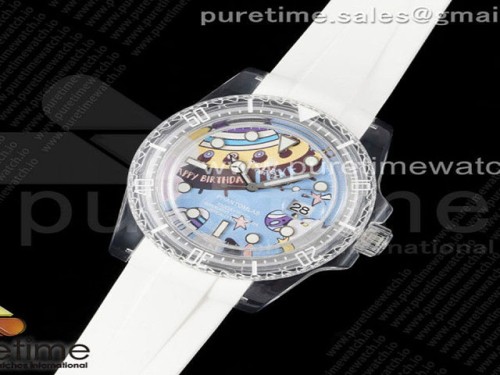 KZ공장 롤렉스 서브마리너 팬텀랩 블루카툰 다이얼 화이트러버 VR3135 _ Submariner Phantomlab Transparent KZF Best Edition Blue Cartoon Dial on White Rubber Strap VR3135 V2