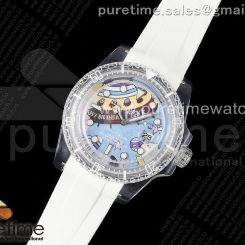 KZ공장 롤렉스 서브마리너 팬텀랩 블루카툰 다이얼 화이트러버 VR3135 _ Submariner Phantomlab Transparent KZF Best Edition Blue Cartoon Dial on White Rubber Strap VR3135 V2