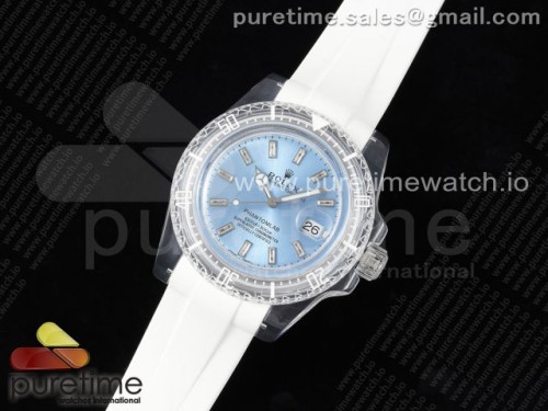 KZ공장 롤렉스 서브마리너 팬텀랩 아이스블루다이얼 화이트러버 VR3135 _ Submariner Phantomlab Transparent KZF Best Edition Ice Blue Dial on White Rubber Strap VR3135 V2
