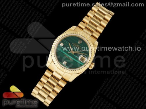 DD공장 롤렉스 데이데이트 36MM 옐로우골드 그린스톤다이얼 브슬 스타일2 _ Day Date 36 YG DDF Best Edition Green Stone Dial on YG Bracelet A2836 Style 2