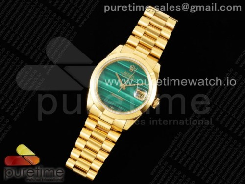 DD공장 롤렉스 데이데이트 36MM 옐로우골드 금통 그린스톤다이얼 브슬 _Day Date 36 YG DDF Best Edition Polished Bezel Green Stone Dial on YG Bracelet A2836