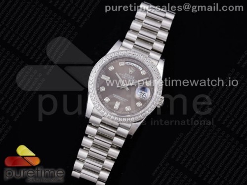 GM공장 롤렉스 데이데이트 36 그레이 텐포인트 인덱스 다이아베젤 904L _ Day Date 36 128239 GMF 11 Best Edition 904L Steel Gray Dial Diamonds Markers and Bezel on Bracelet A2836