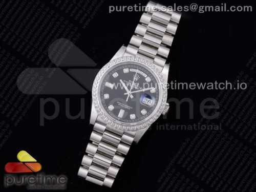 GM공장 롤렉스 데이데이트 36 블랙 텐포인트 인덱스 다이아베젤 904L _ Day Date 36 128239 GMF 11 Best Edition 904L Steel Black Dial Diamonds Markers and Bezel on Bracelet A2836