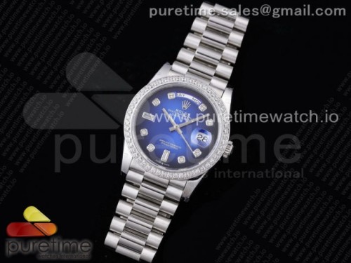 GM공장 롤렉스 데이데이트 36 블루 텐포인트 인덱스 다이아베젤 904L _ Day Date 36 128239 GMF 11 Best Edition 904L Steel Blue Dial Diamonds Markers and Bezel on Bracelet A2836