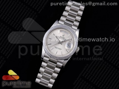 GM공장 롤렉스 데이데이트 36 실버 바인덱스 904L _Day Date 36 128239 GMF 11 Best Edition 904L Steel Silver Dial Stick Markers on Bracelet A2836