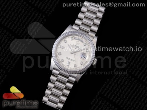 GM공장 롤렉스 데이데이트 36 실버 텐포인트 인덱스 904L _ Day Date 36 128239 GMF 11 Best Edition 904L Steel Silver Dial Diamonds Markers on Bracelet A2836