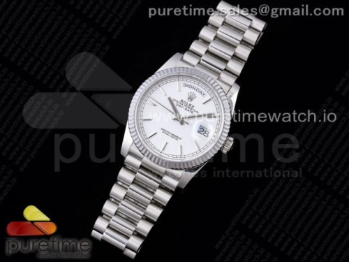GM공장 롤렉스 데이데이트 36 화이트 바인덱스 904L _ Day Date 36 128239 GMF 11 Best Edition 904L Steel White Dial Stick Markers on Bracelet A2836
