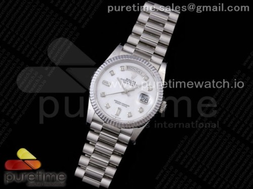 GM공장 롤렉스 데이데이트 36 화이트 텐포인트 인덱스 904L _ Day Date 36 128239 GMF 11 Best Edition 904L Steel White Dial Diamonds Markers on Bracelet A2836