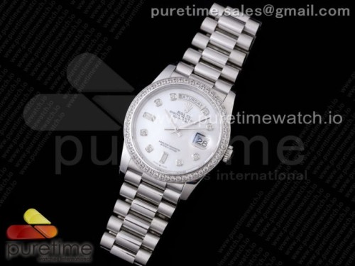 GM공장 롤렉스 데이데이트 36 화이트 텐포인트 인덱스 다이아베젤 904L _ Day Date 36 128239 GMF 11 Best Edition 904L Steel White Dial Diamonds Markers and Bezel on Bracelet A2836