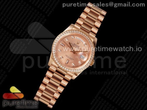 GM공장 롤렉스 데이데이트 36MM 로즈골드 다이아베젤 로즈골드다이아다이얼 _Day Date 36 RG 904L Steel Diamonds Bezel GMF 11 Best Edition RG Diamonds Dial on RG Bracelet A2836
