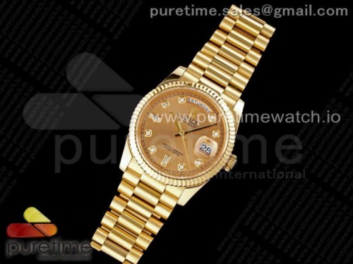 GM공장 롤렉스 데이데이트 36MM 옐로우골드 골드 다이아다이얼 _ Day Date 36 YG 904L Steel Fluted Bezel GMF 11 Best Edition YG Diamonds Dial on YG Bracelet A2836