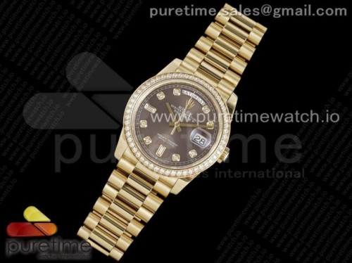 GM공장 롤렉스 데이데이트 36MM 옐로우골드 다이아베젤 브라운 다이아다이얼 _ Day Date 36 YG 904L Steel Diamonds Bezel GMF 11 Best Edition Brown Diamonds Dial on YG Bracelet A2836