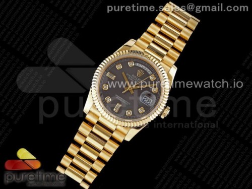 GM공장 롤렉스 데이데이트 36MM 옐로우골드 딥그레이 다이아다이얼 _ Day Date 36 YG 904L Steel Fluted Bezel GMF 11 Best Edition Deep Gray Diamonds Dial on YG Bracelet A2836