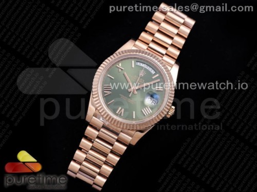 GM공장 롤렉스 데이데이트 40MM 로즈골드금통 그린 로만인덱스 904L _ Day Date 40 RG 904L Steel GMF 11 Best Edition White Green Dial on RG Bracelet A2836