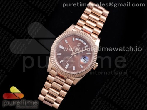 GM공장 롤렉스 데이데이트 40MM 로즈골드금통 브라운 다이아인덱스 텐포인트 904L _ Day Date 40 RG 904L Steel GMF 11 Best Edition Brown Crystal Dial on RG Bracelet A2836