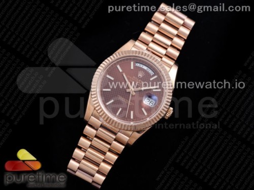 GM공장 롤렉스 데이데이트 40MM 로즈골드금통 브라운 텍스쳐 바인덱스 904L _ Day Date 40 RG 904L Steel GMF 11 Best Edition Brown Textured Dial on RG Bracelet A2836