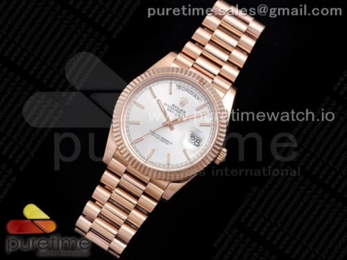 GM공장 롤렉스 데이데이트 40MM 로즈골드금통 실버 바인덱스 904L _ Day Date 40 RG 904L Steel GMF 11 Best Edition Silver Stick Dial on RG Bracelet A2836