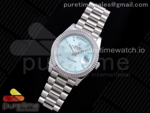 GM공장 롤렉스 데이데이트 40MM 블루 다이아다이얼인덱스 904L _ Day Date 40 SS 904L Steel GMF 1_1 Best Edition Ice Blue Crystal Dial on SS Bracelet A2836