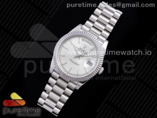 GM공장 롤렉스 데이데이트 40MM 블루 실버 바인덱스 904L _ Day Date 40 SS 904L Steel GMF 1_1 Best Edition Silver Stick Dial on SS Bracelet A2836