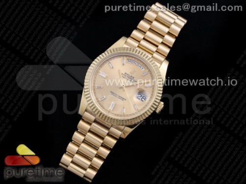 GM공장 롤렉스 데이데이트 40MM 옐로우골드 골드 다이아인덱스다이얼 _ Day Date 40 YG 904L Steel GMF 1_1 Best Edition YG Crystal Dial on YG Bracelet A2836