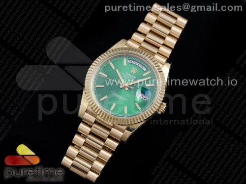 GM공장 롤렉스 데이데이트 40MM 옐로우골드 그린 바인덱스다이얼 _ Day Date 40 YG 904L Steel GMF 1_1 Best Edition Green Dial on YG Bracelet A2836