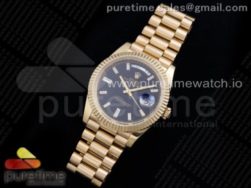 GM공장 롤렉스 데이데이트 40MM 옐로우골드 블랙 다이아인덱스다이얼 _ Day Date 40 YG 904L Steel GMF 1_1 Best Edition Black Crystal Dial on YG Bracelet A2836