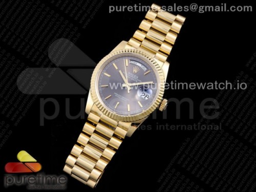 GM공장 롤렉스 데이데이트 옐로우골드 금통 그레이 바인덱스 브슬 _ Day-Date 36 YG 128238 GMF Best Edition Gray Dial Stick Markers on President Bracelet A2836