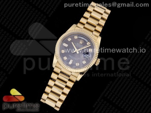 GM공장 롤렉스 데이데이트 옐로우골드 금통 그레이 텐포인트 브슬 _ Day-Date 36 YG 128238 GMF Best Edition Gray Dial Diamonds Markers on President Bracelet A2836