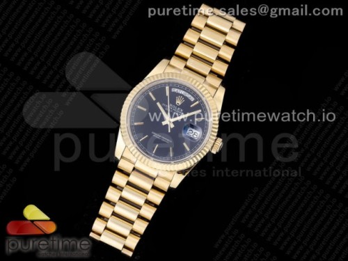 GM공장 롤렉스 데이데이트 옐로우골드 금통 블랙 바인덱스 브슬 _ Day-Date 36 YG 128238 GMF Best Edition Black Dial Stick Markers on President Bracelet A2836