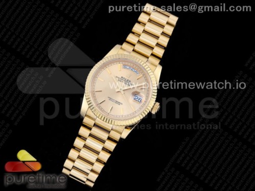GM공장 롤렉스 데이데이트 옐로우골드 금통 옐로우골드 바인덱스 브슬 _ Day-Date 36 YG 128238 GMF Best Edition Gold Dial Stick Markers on President Bracelet A2836