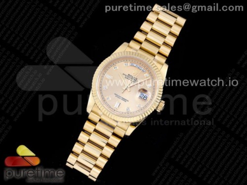 GM공장 롤렉스 데이데이트 옐로우골드 금통 옐로우골드 텐포인트 브슬 _Day-Date 36 YG 128238 GMF Best Edition Gold Dial Diamonds Markers on President Bracelet A2836