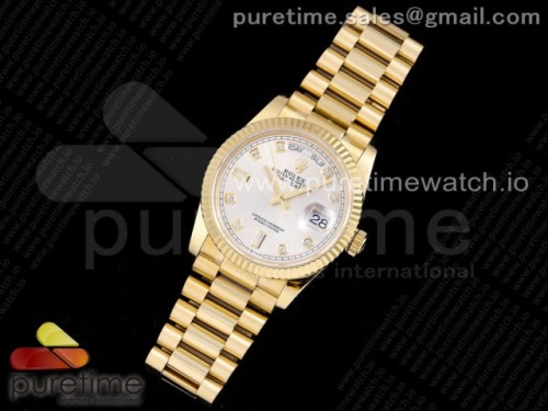 GM공장 롤렉스 데이데이트 옐로우골드 금통 화이트 텐포인트 브슬 _ Day-Date 36 YG 128238 GMF Best Edition White MOP Dial Diamonds Markers on President Bracelet A2836