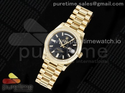 JD=GM공장 롤렉스 데이데이트 텅스텐 최신버전 3255무브먼트 DayDate 40 YG JDF Gain Weight 904L Steel Black Crystal Dial on President Bracelet VR3255 V3