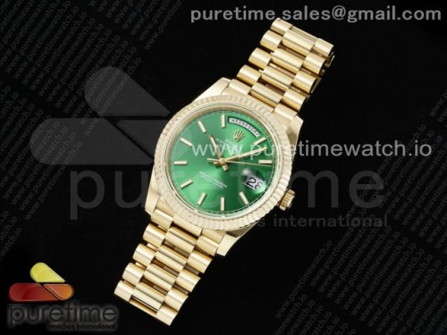 JD=GM공장 롤렉스 데이데이트 텅스텐 최신버전 3255무브먼트 DayDate 40 YG JDF Gain Weight 904L Steel Green Stick Dial on President Bracelet VR3255 V3