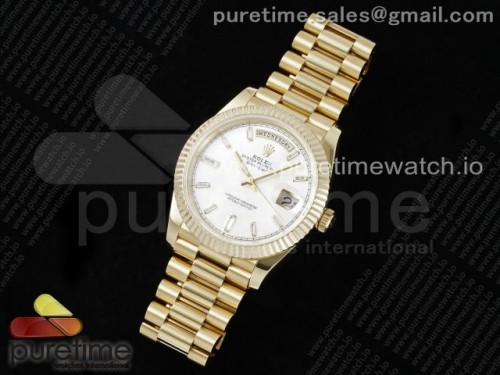 JD=GM공장 롤렉스 데이데이트 텅스텐 최신버전 3255무브먼트 DayDate 40 YG JDF Gain Weight 904L Steel White Crystal Dial on President Bracelet VR3255 V3